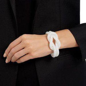 NEW! Rare SWAROVSKI Stardust White Grey Crystals Knot Mesh Fishnet Tube Bracelet